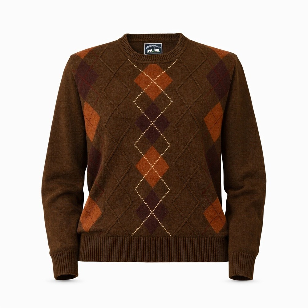 Woods & Gray Argyle Sweater Men XLT Brown Orange Cotton Preppy Academia
